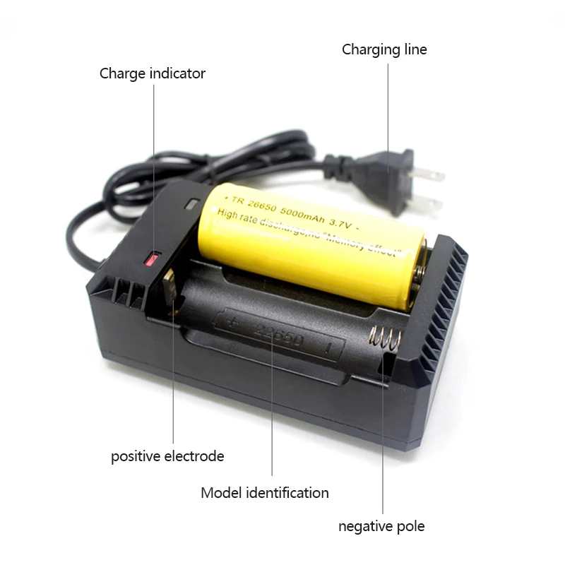 26650 Charger Li-ion Battery 18650 Dual Slot Battery Charger With Cable Flashlight Smart Lithium Battery Charging Adapter