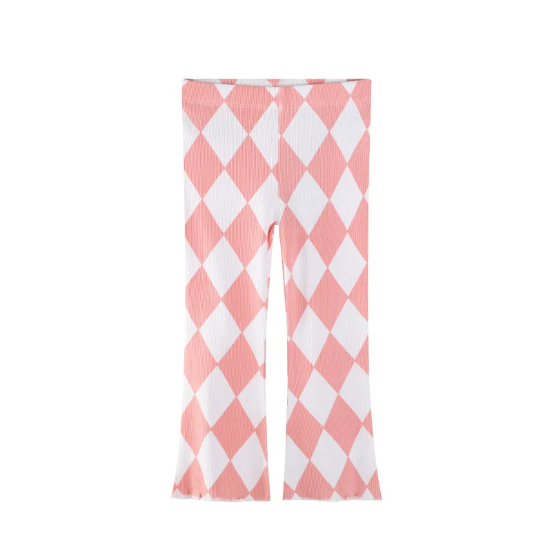 Spring Autumn Toddler Girl Bell Bottom Pants Knit Leggings Plaid Floral Flare Pants Stretchy Fall Back-to-School Kids Outfit 2-7