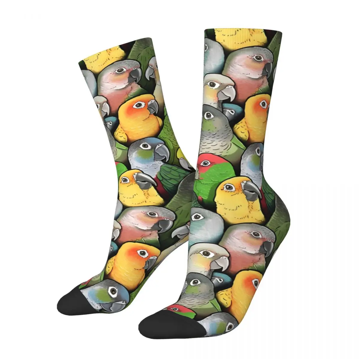 Colour Of Conures Funny Men's Socks Retro Parrot Pet Bird Street Style Novelty Crew Sock Gift Pattern Printed