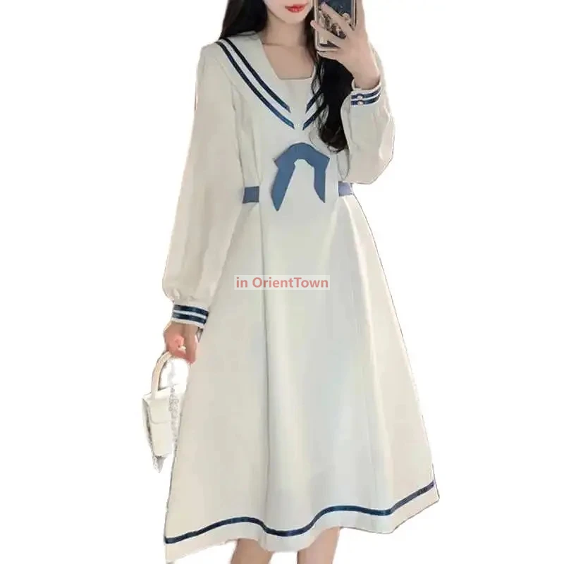 School Students Costume Naval College Style Sailor Clothing Japanese Uniform Spring  Korean Girls  Dress