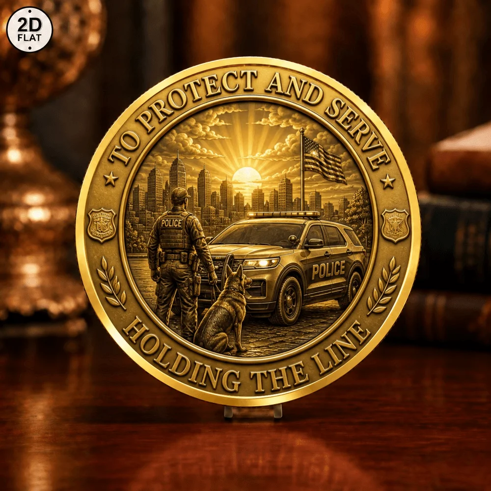 1pc 2D Print Serve Police Dog Challenge Coin Courage Duty Honor Fireman Commemorative Medal Patriotic Gift For First Responder