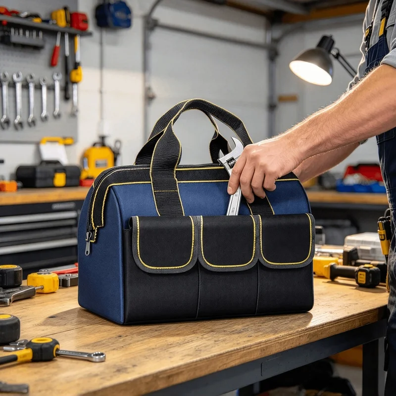 Waterproof Multi-Pocket Electrician Tool Bag, 13 Inch Large Capacity Wear Resistant Carry Case for Hand Tools Storage & Repair
