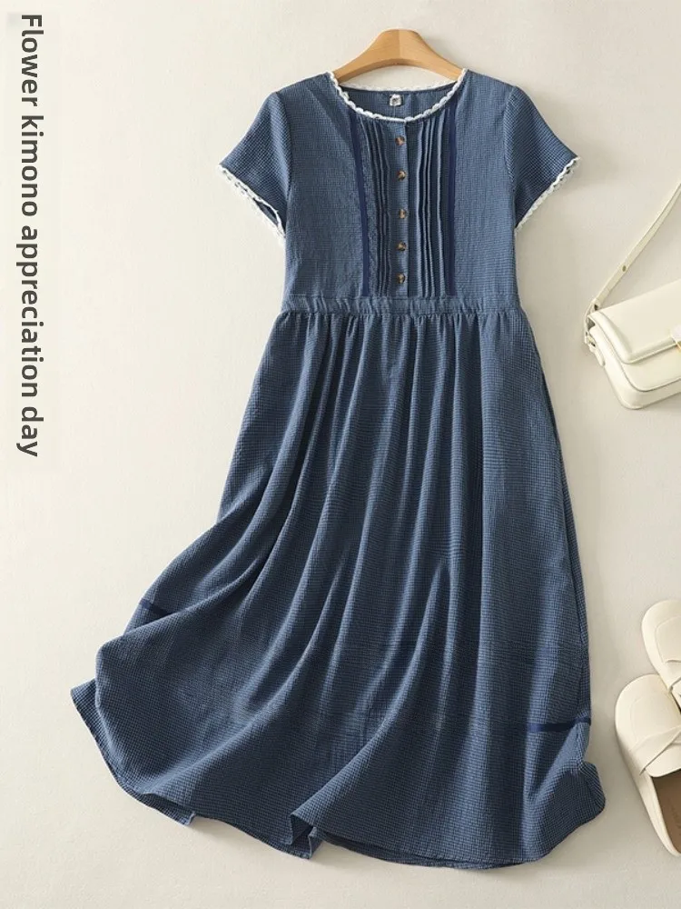 Ele puro algodão floral guarnição splice dr feminino verão emagrecimento a linha guarda-chuva saia ort sve casual dr