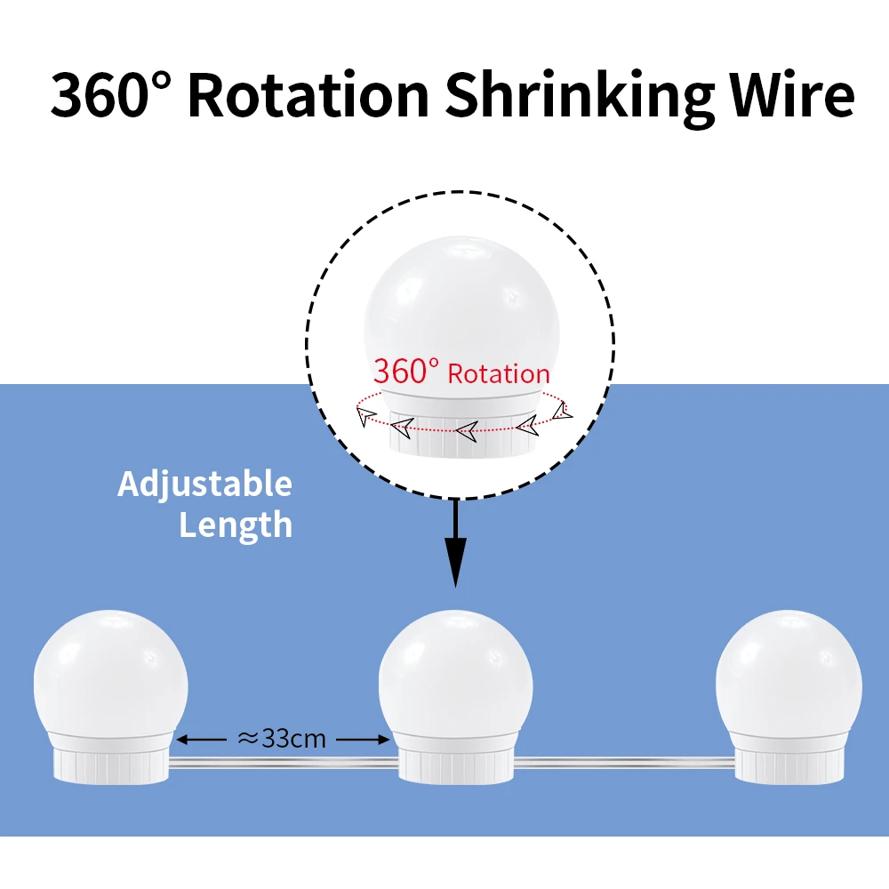 Lampu Cermin Rias Warna Led Peredupan Sentuh Lampu Meja Rias Rias Bohlam USB Lampu Dinding Cermin Rias