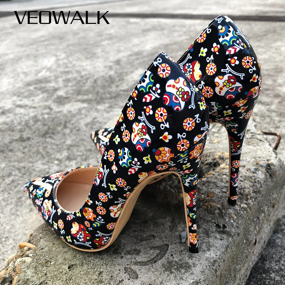 

Veowalk Women's Floral Print Pointed Toe Stiletto Heels Fashion High Heel Pumps Slip-On Design for Party,Wedding,Evening Daily