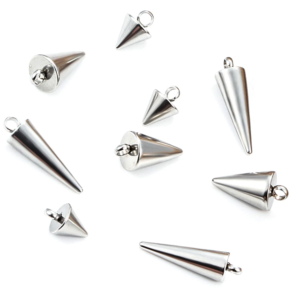 100Pcs Stainless Steel Pendants Silver Tone Cone Spike Tear Rivet Punk Studs For Earrings Bracelets DIY Charms