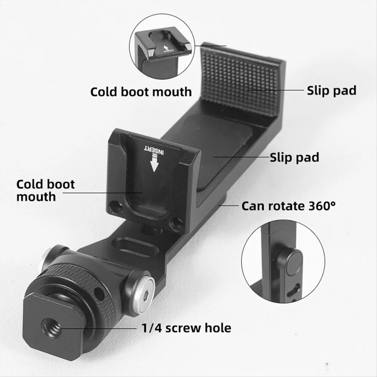 360° Rotatable Phone Holder Vertical Phone Mount Tripod Mount with Cold Hot Shoe Phone Clip Clamp Vlog Video