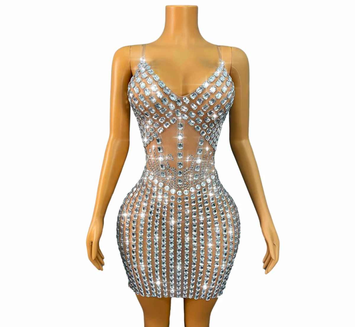 

Party Show Diamonds Collection Brilliant Silver rhinestone Mini Dress sexy Nightclub birthday Celebrate Luxury Outfit