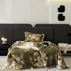 4Pcs Bamboo Lyocell Cooling Silky Soft  Summer Comforter Throw Blanket Duvet cotton filler 1Flat sheet 2Pillowcases