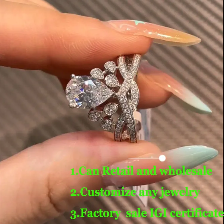 IGI Lab Growing Diamond Ring Pear D Color 1 2 3Ct Solid 14K White Gold Ring Diamond wedding ring Factory Engagement Ring