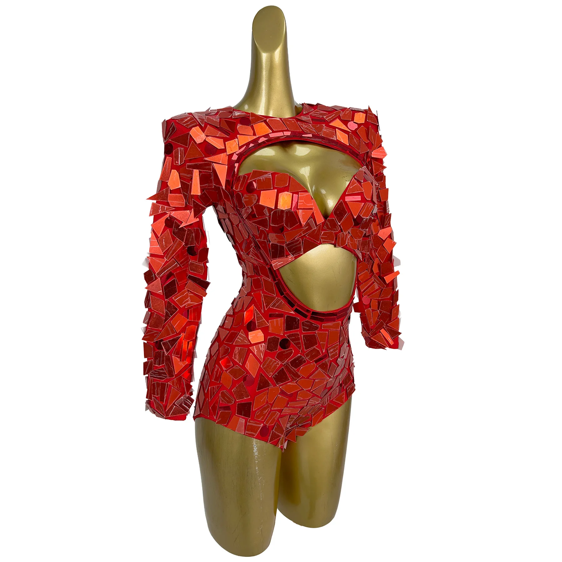 Sparkling Bling Sequin Bodysuits Women Hollow Out One Piece Short Jumpsuit Cheerleaders Festival Outfit Club Gogo Dancer Costume