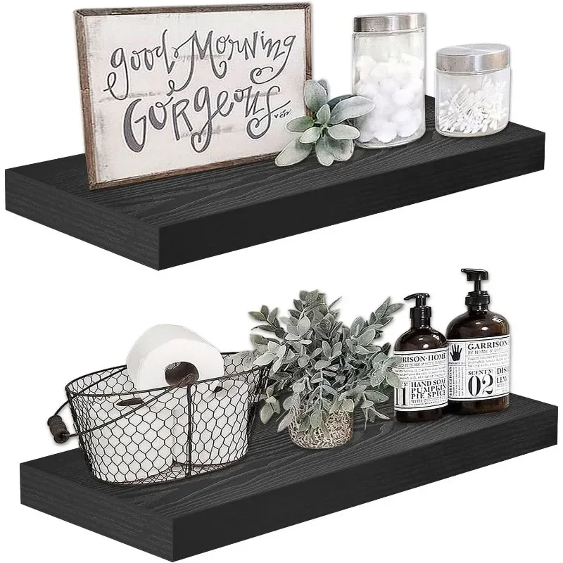 Bathroom Shelves 24 inches Long Wall Shelf 24 x 9 inch Set of 2, Black (008-60B)