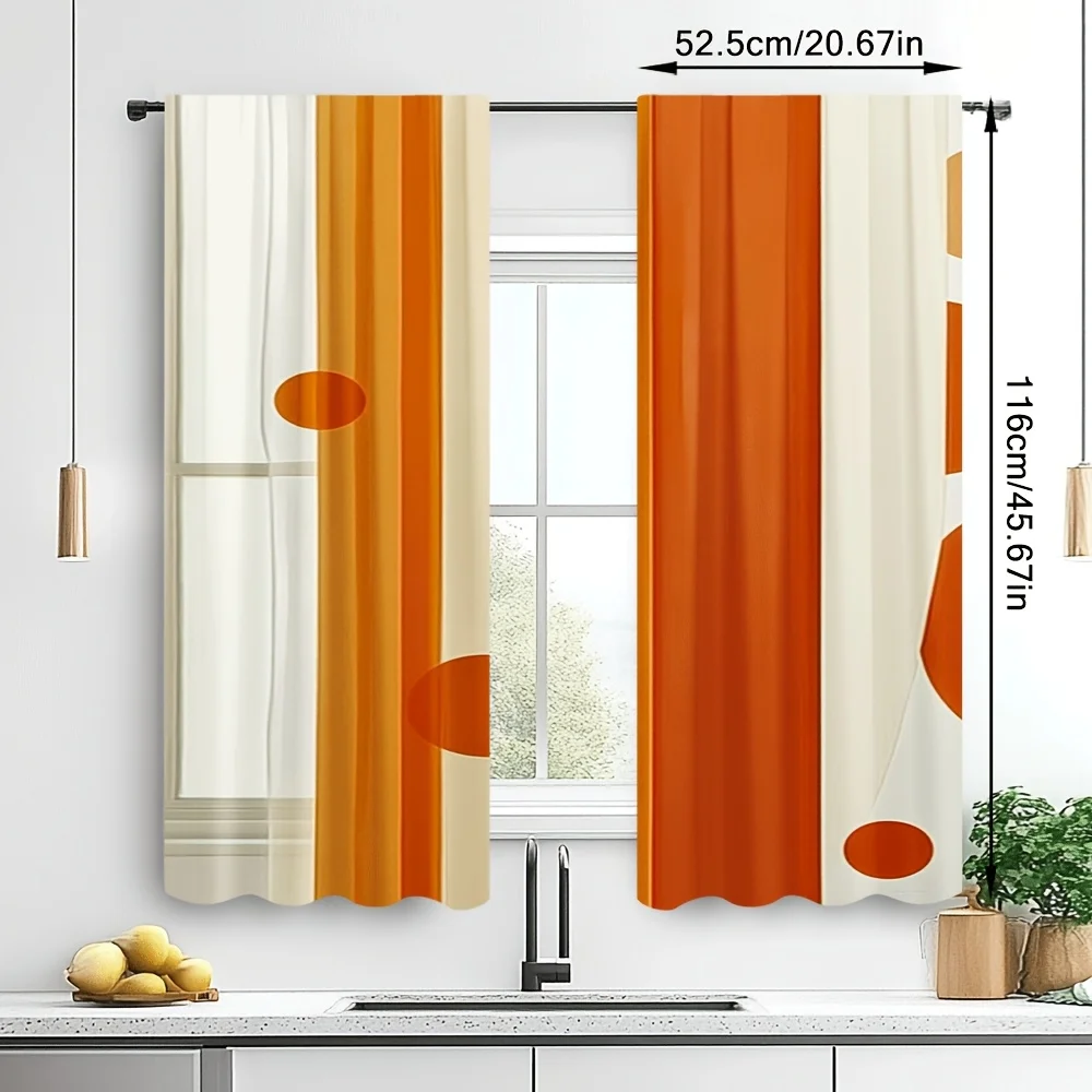 Modern Abstract Orange Geometric Curtains Panels for Living Room Window Drapes Home Decor Decoration Accent Curtain Pair
