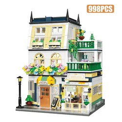 Street View Flower Manor Garden House Model Building Blocks City Three Floor Architecture Decora Mini Bricks Toys Children Gift
