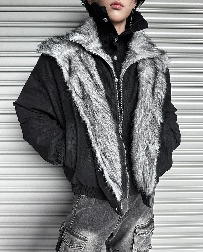 سترات قطنية عصرية للرجال 2025 شتاء جديد دافئ فو قطعتين سترات أنيقة فضفاضة بلون وسيم سترة قطن ملابس خارجية #4