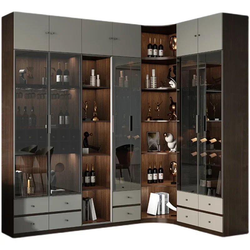 practical Minimalist Solid Wood Wine Cabinet Living Room Wall Toughened Glass Door Red Wine Cabinet Display Cabinet Corner