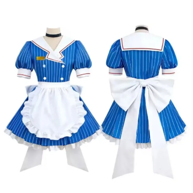 Blue Miku Cosplay Costumes Anime Mesmerizer Hatsune Uniform Striped Maid Dress Hat Apron Suit Halloween Christmas Carnival Party