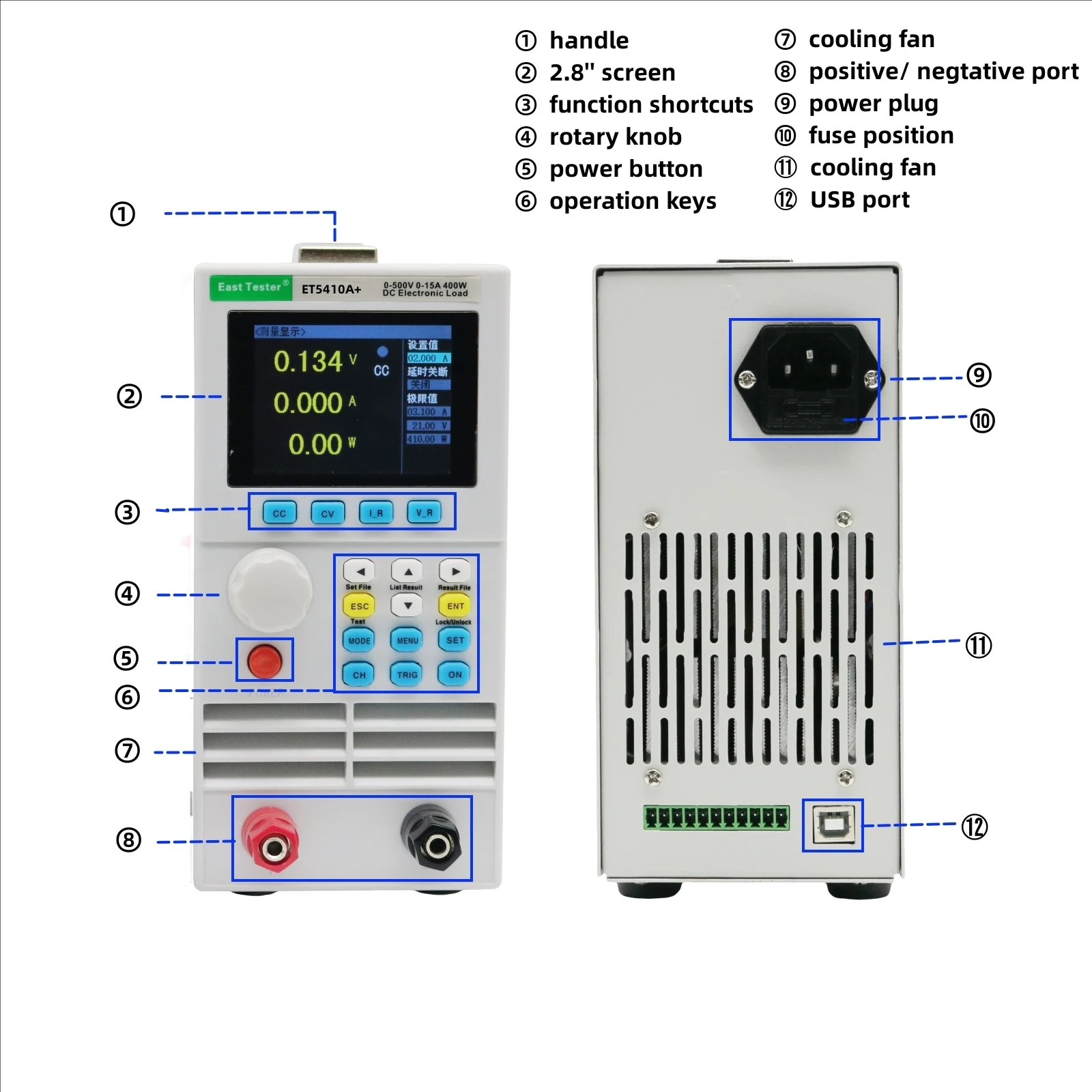 East Tester ET5410A+ 400W 150V 40A Programmable Electronic DC Load  Bank Electronic Testing Equipment