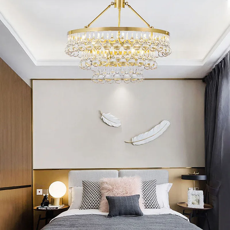 Modern urban light luxury living room simple round crystal chandelier bedroom decoration 60CM or80CM droping lamp