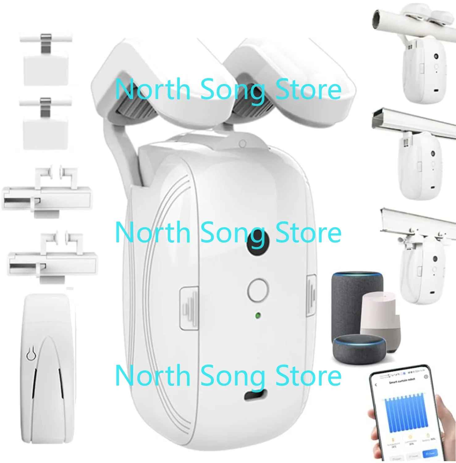 Smart Automatic Curtain Opener,Remote Control with App/Timer/Voice,Automatic Light Sensor,No Remote for Roman rod/T/U track 3in1