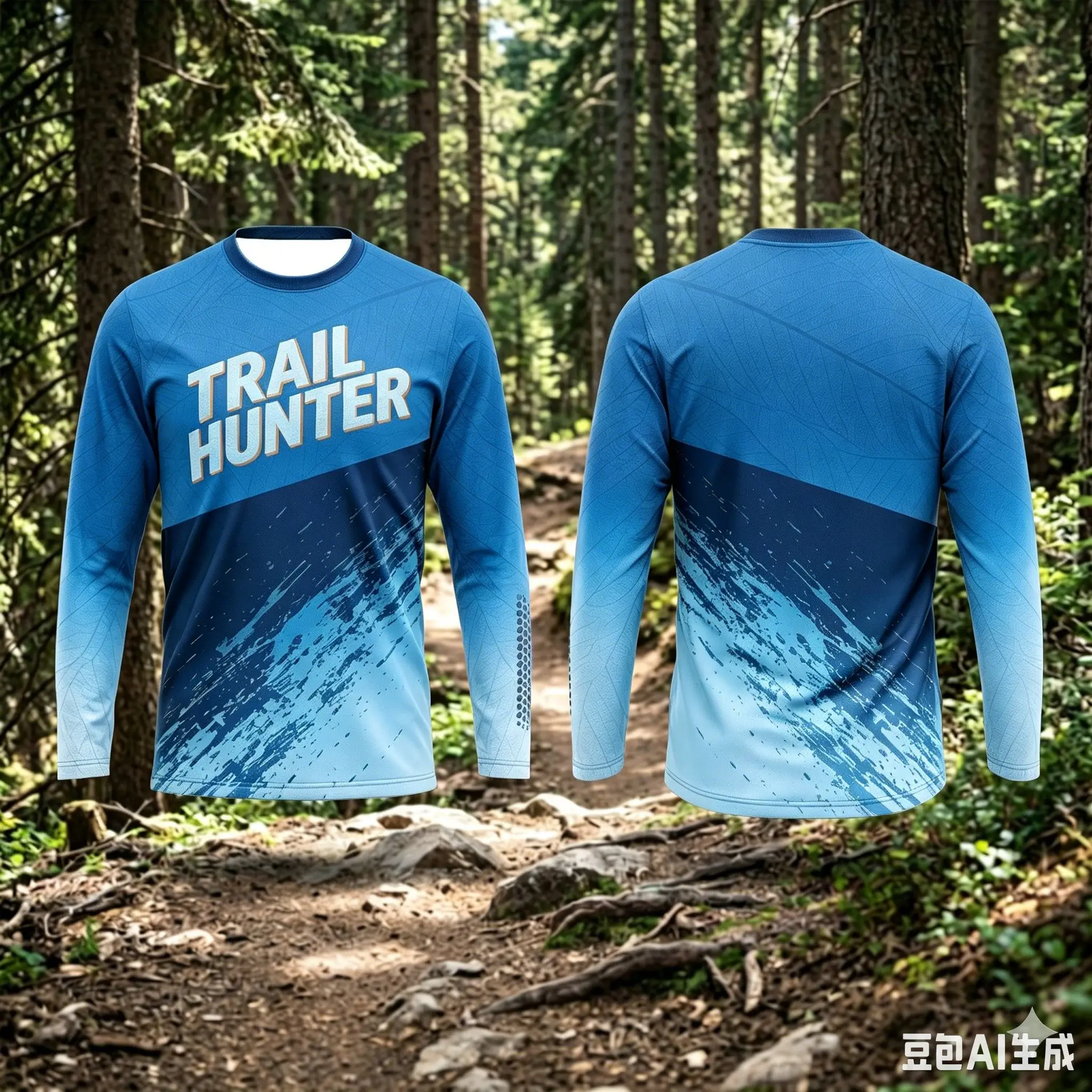 Men Trail Hunter Long Sleeve MTB Jersey Gradient Color Leaf Texture Print Quick Dry Outdoor Cycling Hiking Mountain Bike Shirts view 2