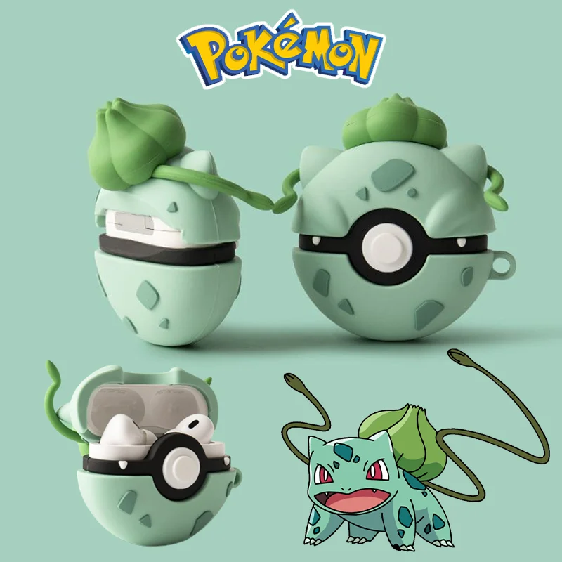 Pokemon Case for Apple AirPods 1 2 3 Airpod Pro 3D Bulbasaur Key Chain Wireless Earphone Bluetooth Headset Case Silicone Cover