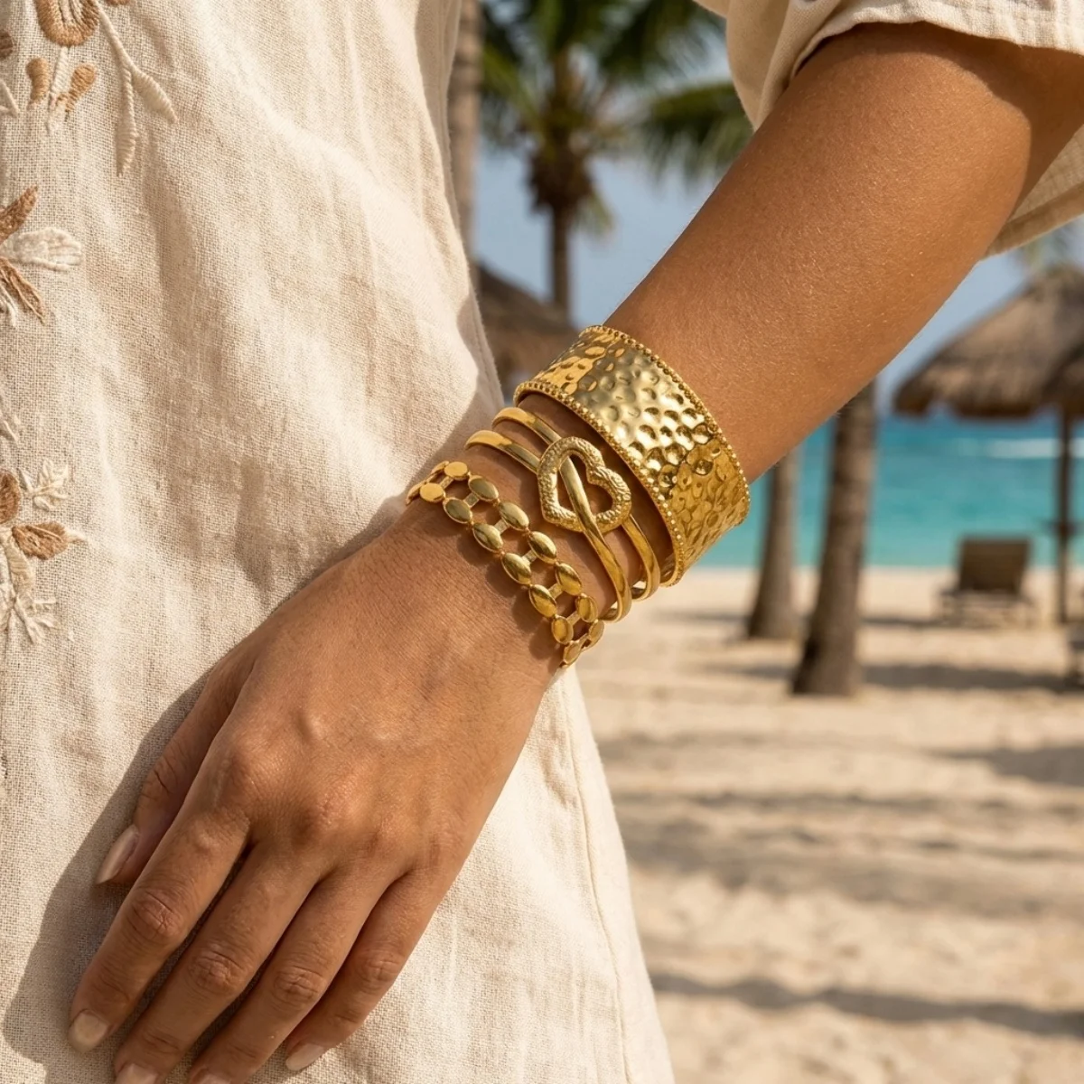 

Stainless Steel Hollow Oval Spliced Wrap Heart Knot Wide Cuff Bracelets For Women Men Vintage Geometric Open Bangle Punk Jewelry