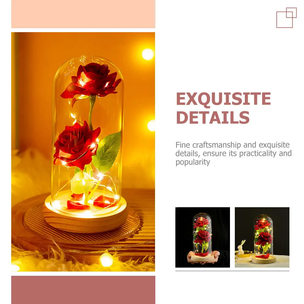 

Премиальный светильник-купол с искусственными розами и LED-гирляндой, теплый белый свет, изысканный декор для рабочего стола и интерьера