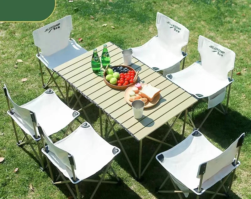 

Outdoor Table and Chair Set Folding Picnic, Portable Barbecue, Camping Table, Chicken Roll Car Table