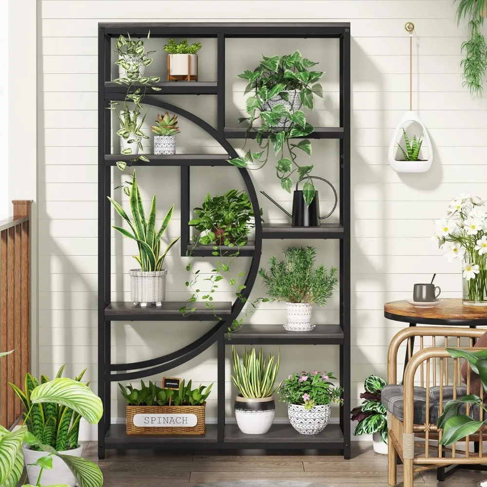 Bookshelf Industrial 5 Tier Etagere Bookcase, Freestanding Tall Bookshelves Display Shelf Storage Organizer with 9-Open