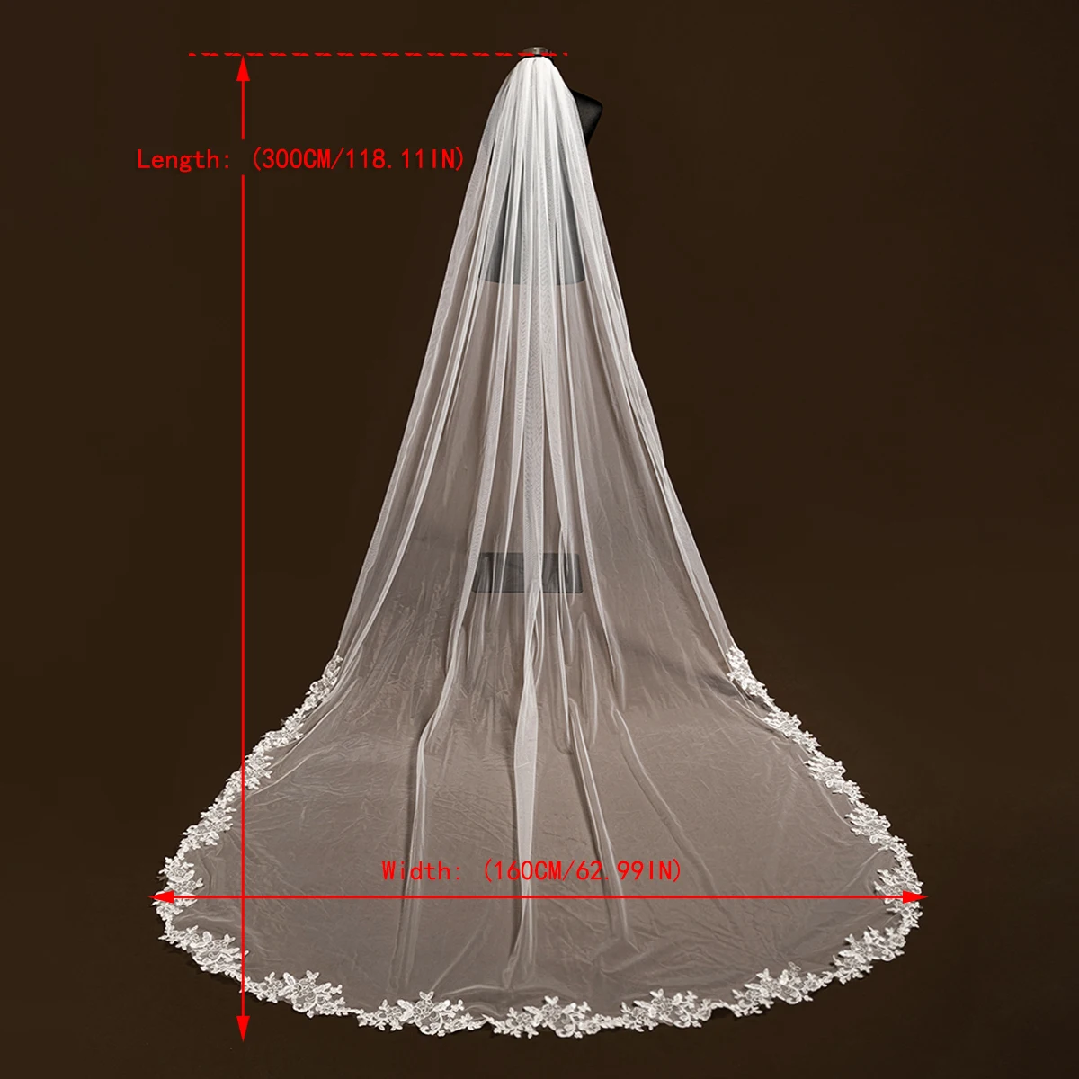 Voile de mariée long avec bord en dentelle pour patients, voile de longueur cathédrale à 1 niveau avec peigne, robe de mariée blanche, accessoires de fête, VP23