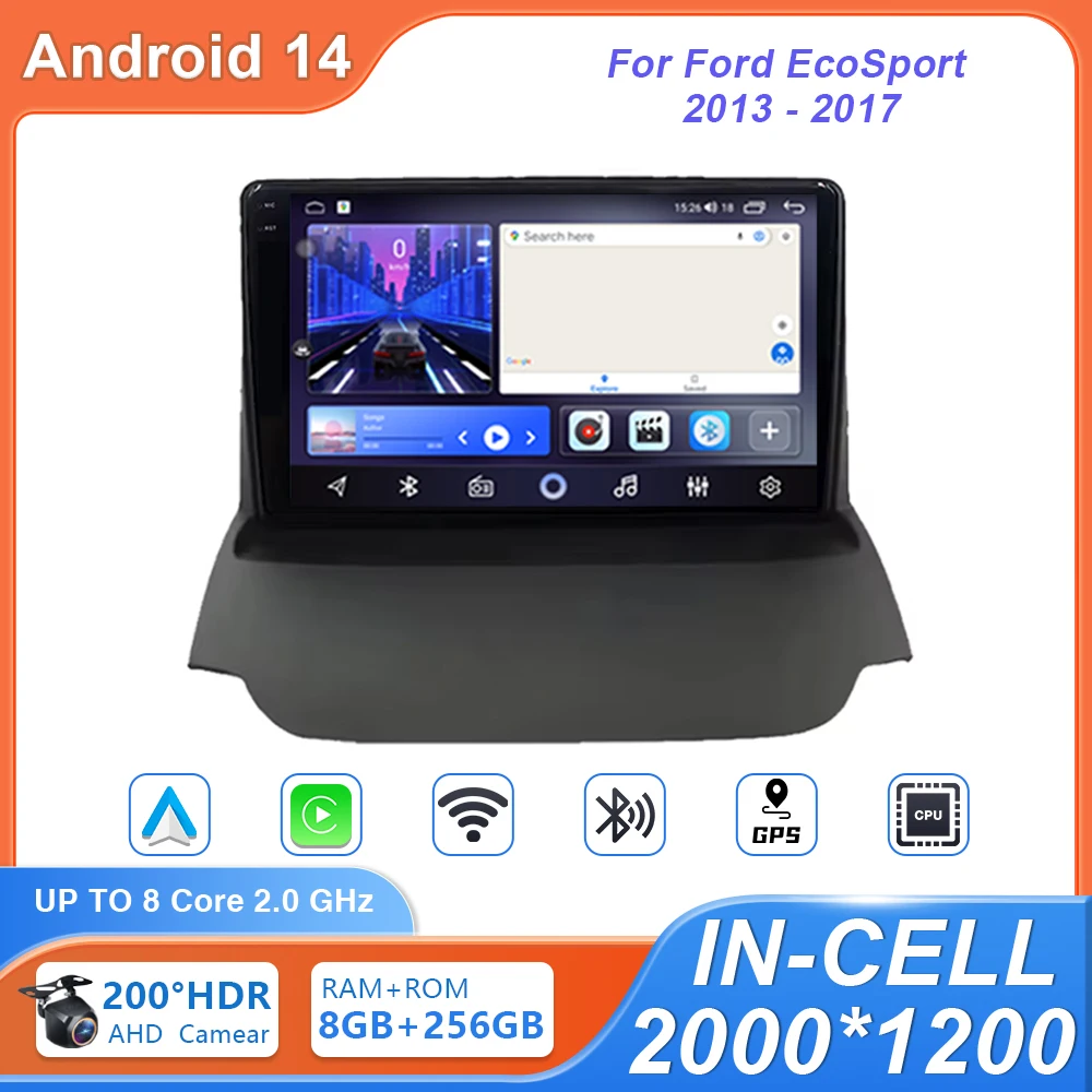 Android 14 Car For Ford Ecosport 2013-2017 Car Player Stereo Auto Radio Multimedia GPS Navigation High-performance CPU Screen BT