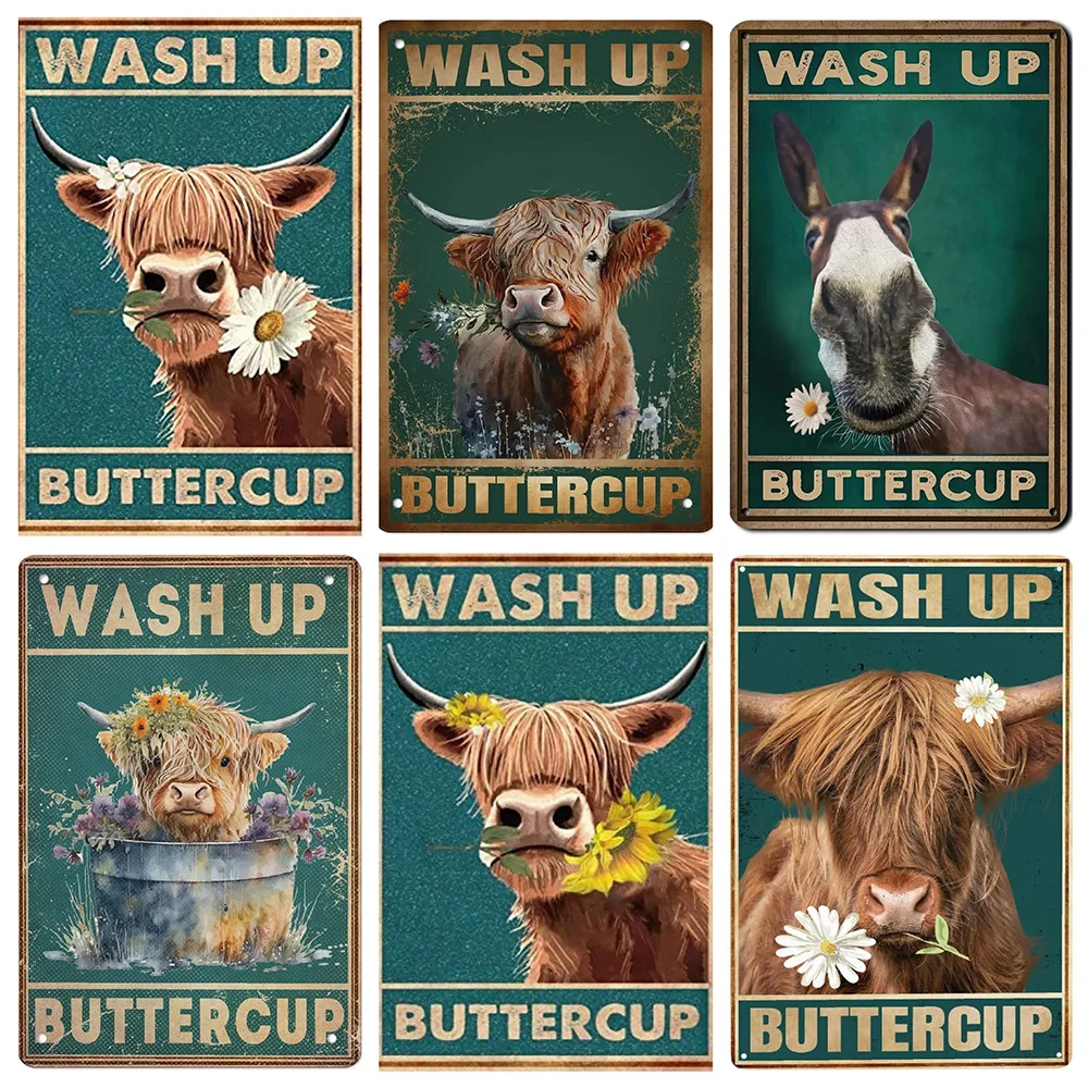 Cow Vintage Metal Tin Poster Wash Up Buttercup Sign Retro Funny Cow Wall Art Decor 12 X 8 Inches