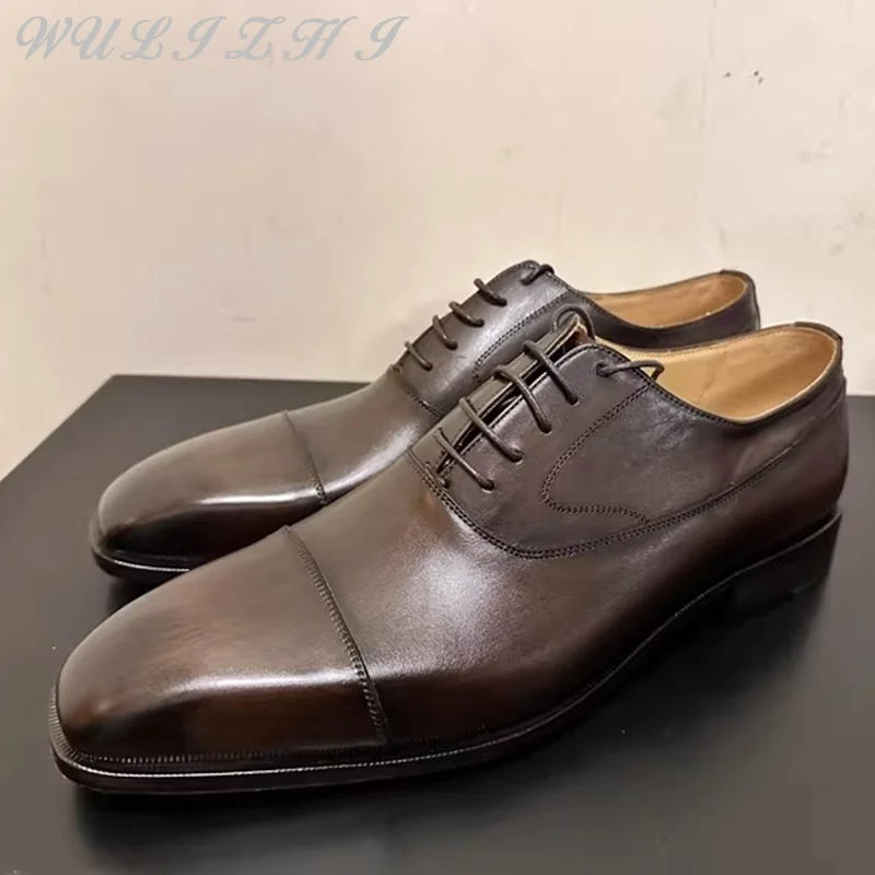 

Business Formal Men's Shoes Genuine Leather Waterproof Lace Up Stitching Men Breathable Leather Sole Handmade Derby Shoes