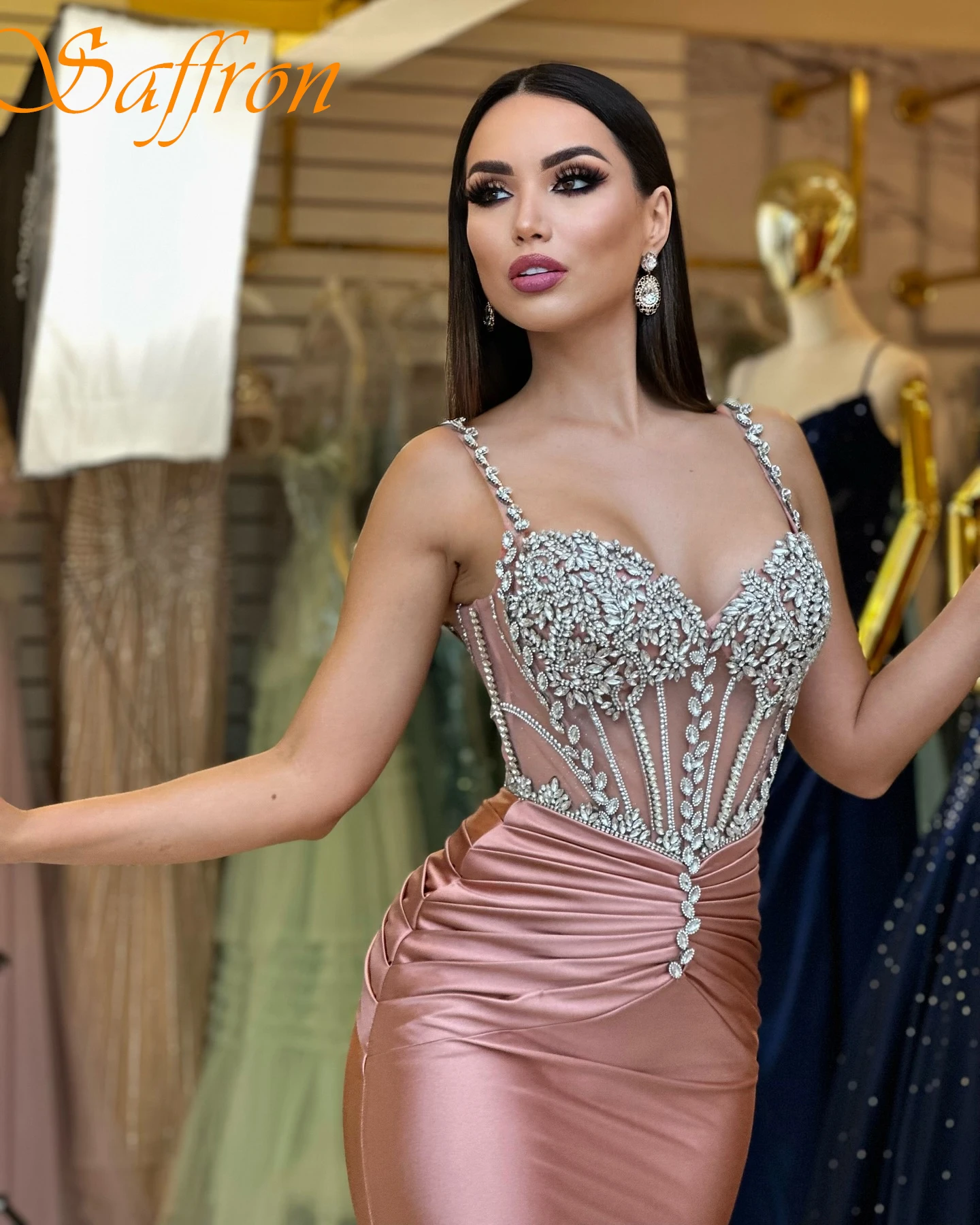 Customized Mermaid Sweetheart Spaghetti Straps Elegant Evening Dress Delicate Bespoke Occasion Gowns Modern Fashion Prom Dress