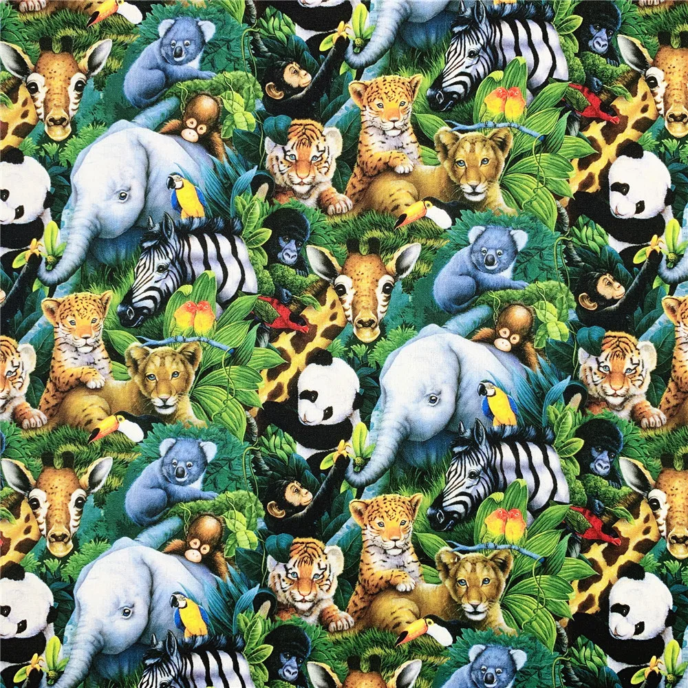 Zoo lion monkey elephant giraffe Cotton Fabric Sewing Quilting Patchwork Needlework Handmade DIY Skirt clothing tablecloth