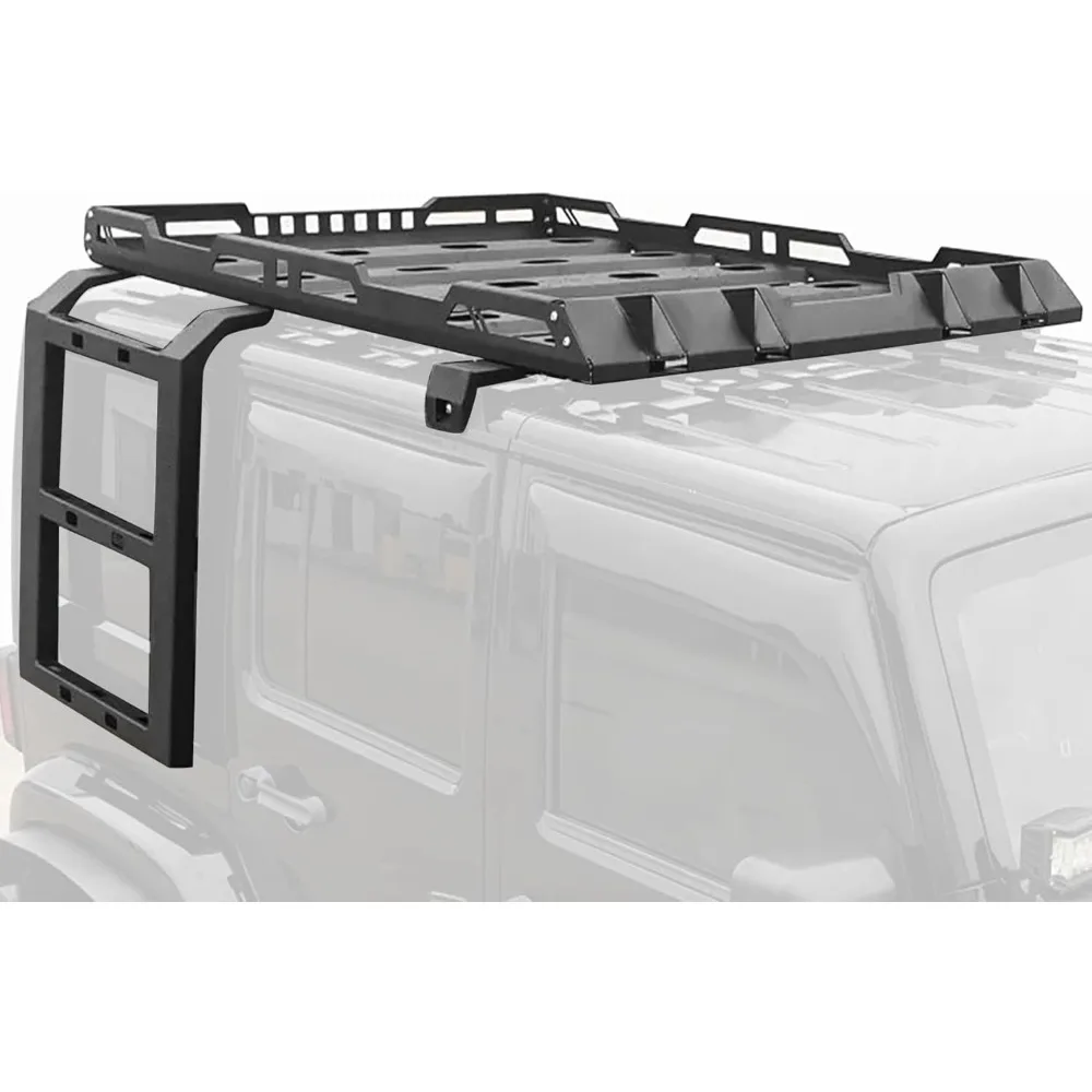 

Roof Rack fit for Jeep Wrangler JL 2018-2025 4 Door w/Double Ladders Roof Rack Cargo Basket Luggage Carrier Heavy Duty Steel Car