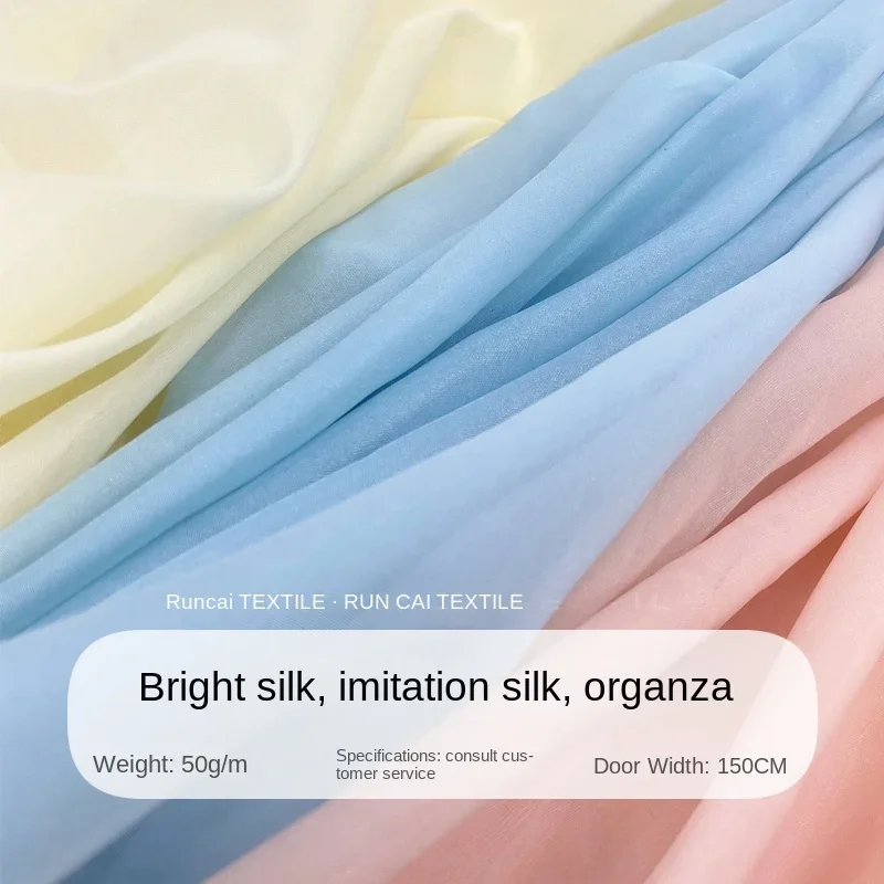 

Composite Silk Organza Fabric Imitation Silk Chiffon Cloth Standing Collar Long Sleeve Wedding Dress Per Meter Sewing Material