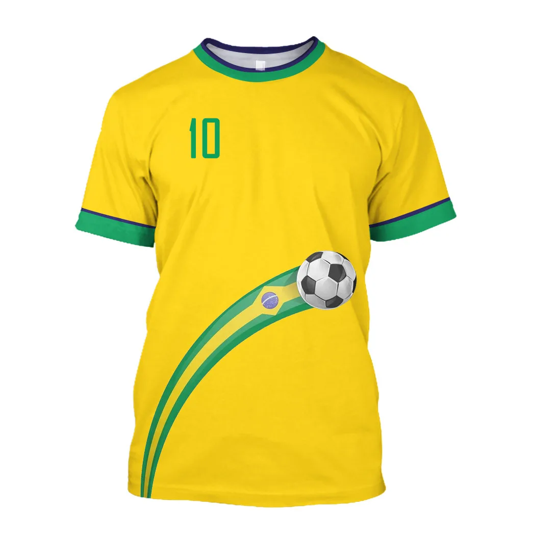 Brazil Jersey Men\'s T-shirt O-Neck Oversized Women Clothing 3D Print Brazilian Flag Selection Football Short Sleeve Team Shirt