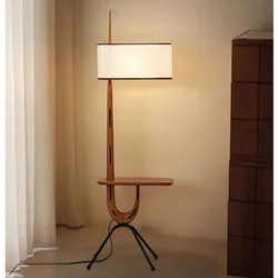 Solid Wood Medieval Floor Lamp Living Room Sofa Bedroom Bedside Lamp Storage Standing Light Decoration Retro Lamps LED Lighting