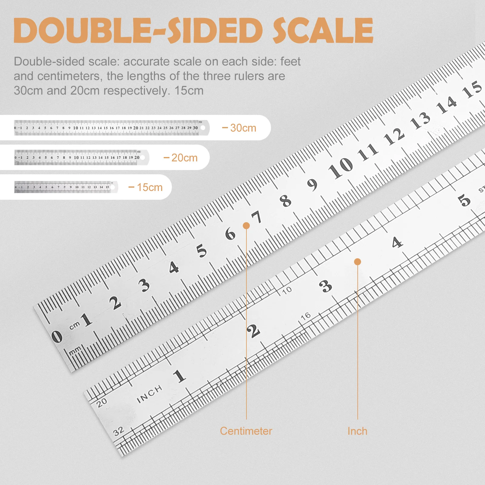 3 Pcs Ruler Carpenter Drawing Measuring Straight Office Supplies Students Stationery Stainless Steel Multipurpose Scale