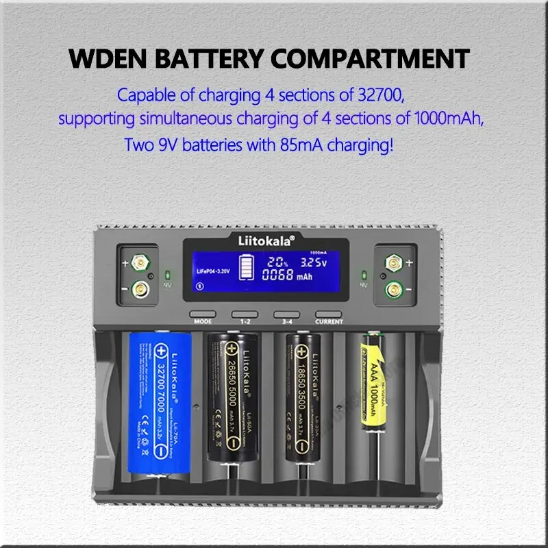 Lii-D4XL liitokala 21700 18650 3.7V Li-ion 3.2V LiFePO4 1.2V nimh/cd 26650 26700 32700 D AA AAA 9V เครื่องชาร์จแบตเตอรี่จอแสดงผล LCD