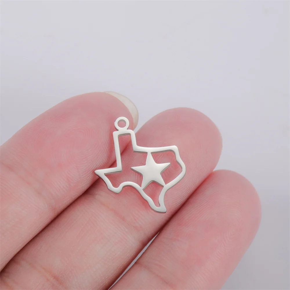 My Shape Star TEXAS Map Pendant Stainless Steel Map Charms for Necklace Bracelets DIY Jewelry Making Accessories Wholesale 10pcs