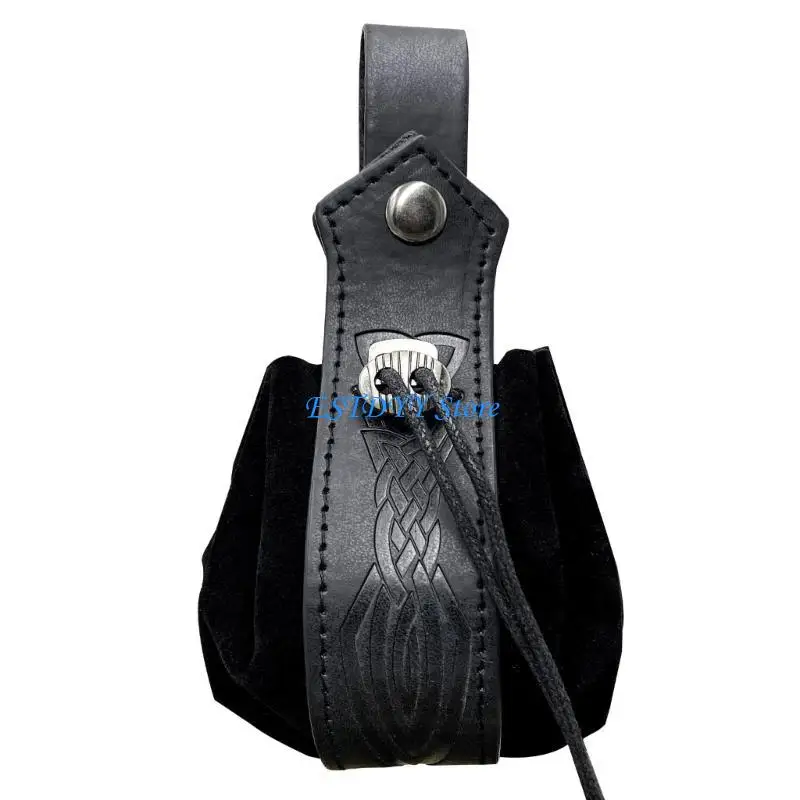 G6DE Drawstring Bag Belt Vintage Purse Leathers Jewelry Dices Bag