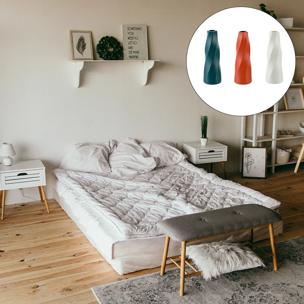 

3pcs Plastic Flower Vase Home Decor Desktop Ornament Fresh Design For Office Mall Decoration Flower Container