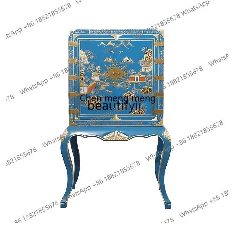 xzzS New Chinese Style Elm Gold Partition against the Wall a Long Narrow Table  Entrance Cabinet All Solid Wood Light Luxury Con
