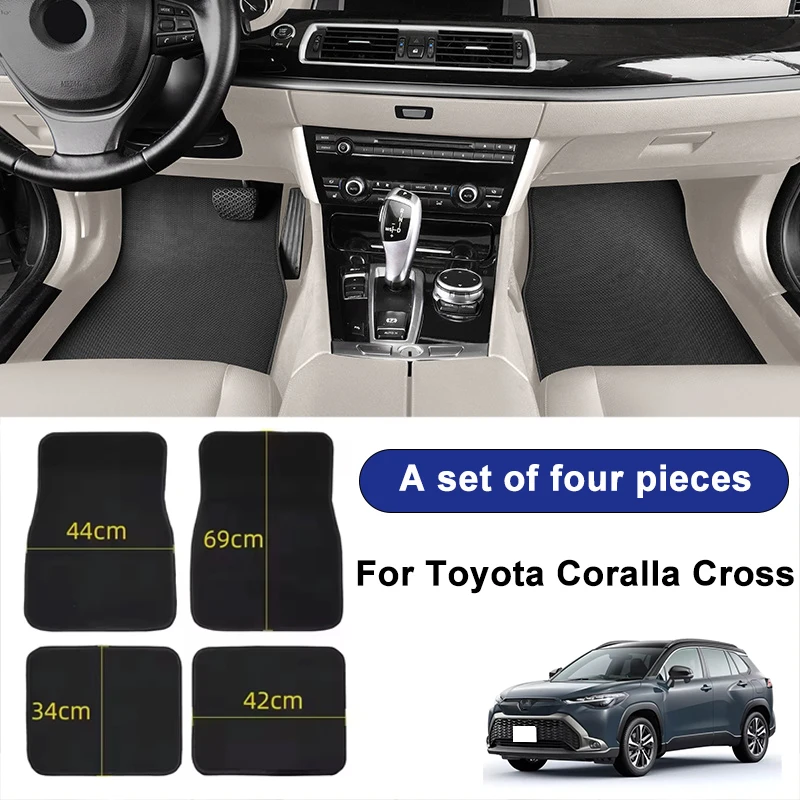 For Toyota Coralla Cross Car Floor Mats Black Non-Slip 4Pcs Front & Rear Foot Mats Carpets Rugs Auto Interior Accessories