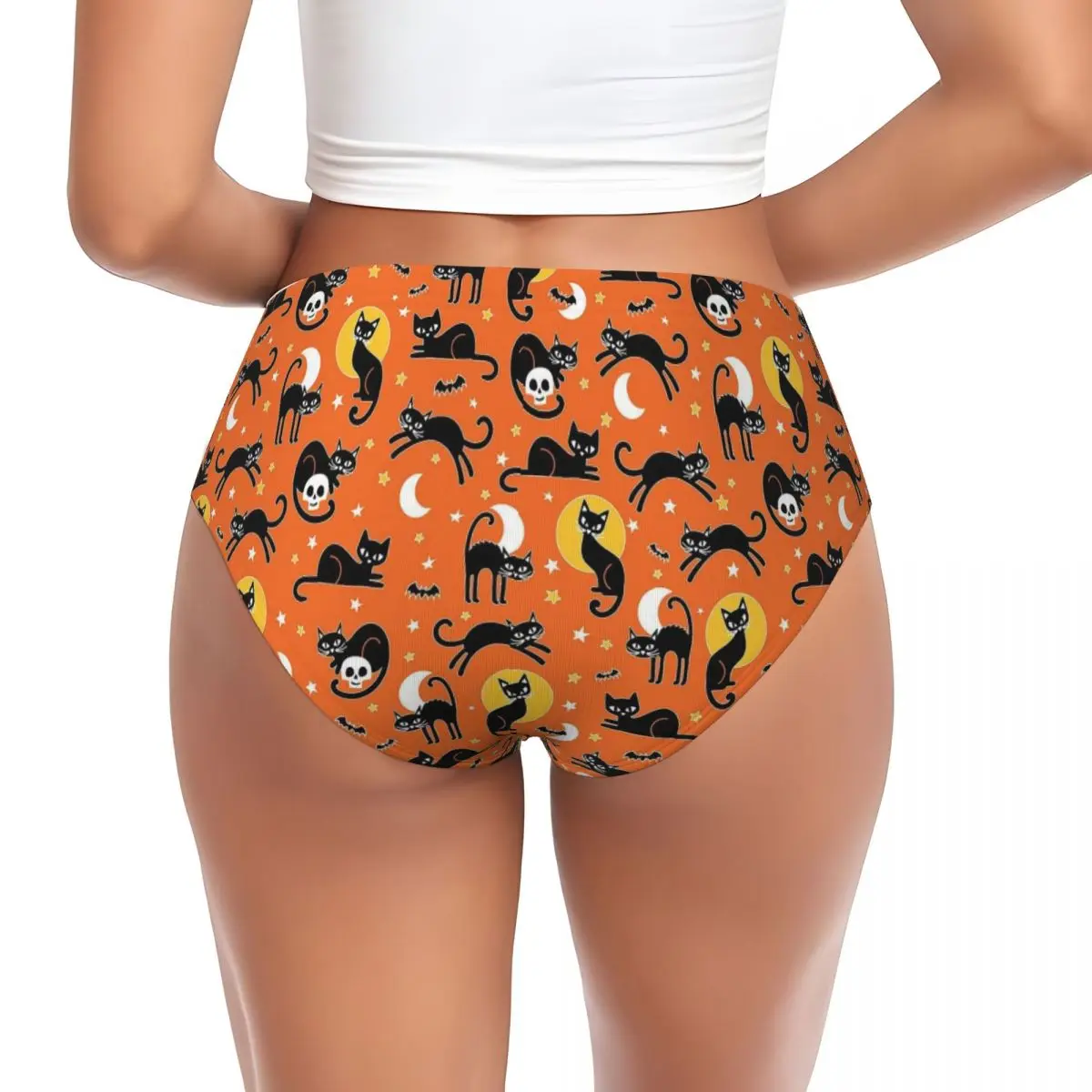 Custom Womens Halloween Pattern Bats Cats Boo Brief Panties Female Breathable Underwear Underpants