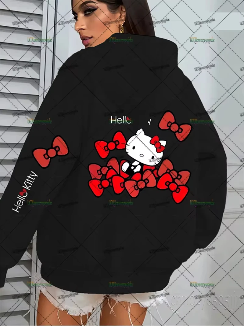 

Осень-зима, новые хлопковые толстовки с принтом Sanrio Hello Kitty для женщин, милая толстовка с длинными рукавами с героями мультфильмов, уличные топы для пар Y2K