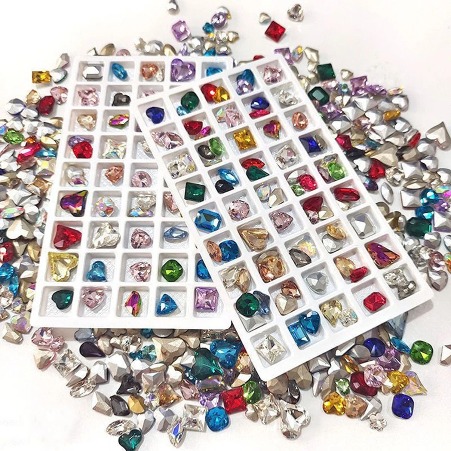 20/60Pcs Mixed Shape Glass Nail Art Rhinestone Crystal Pointback Nail Gems Diamond Stones DIY Manicure Accessories